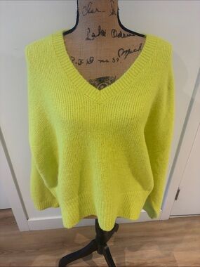 LOFT V-Neck Sweater in Neon Yellow chartreuse